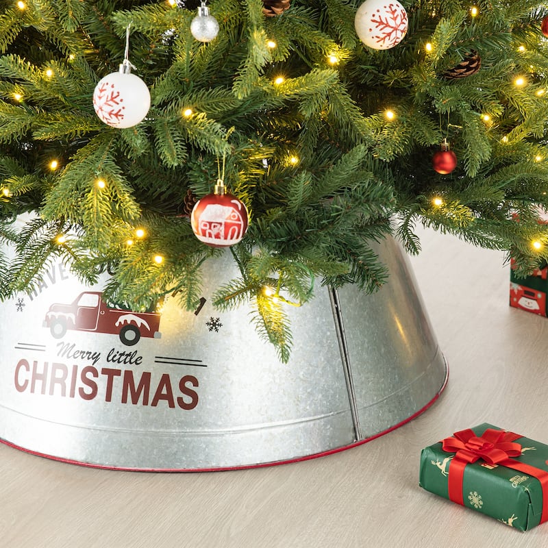 Glitzhome 40"D/ 26"D Galvanized Metal Christmas Truck Tree Collars On